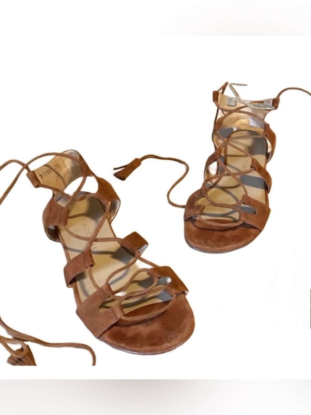 STUART WEITZMAN GLADIATOR STYLE TAN SUEDE SANDALS (35.5)